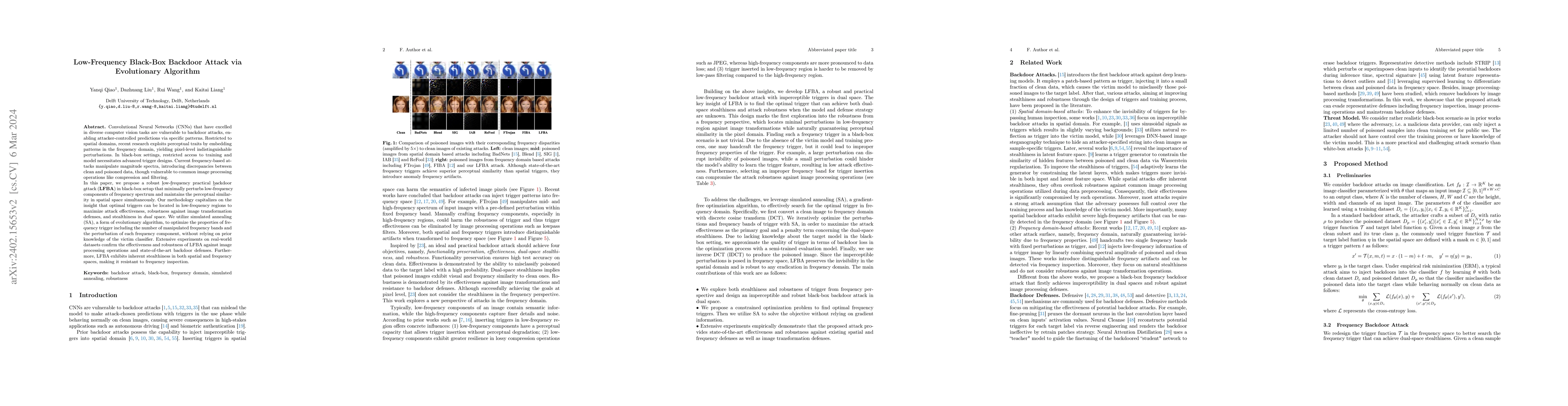 Thumbnail for Low-Frequency Black-Box Backdoor Attack via Evolutionary Algorithm