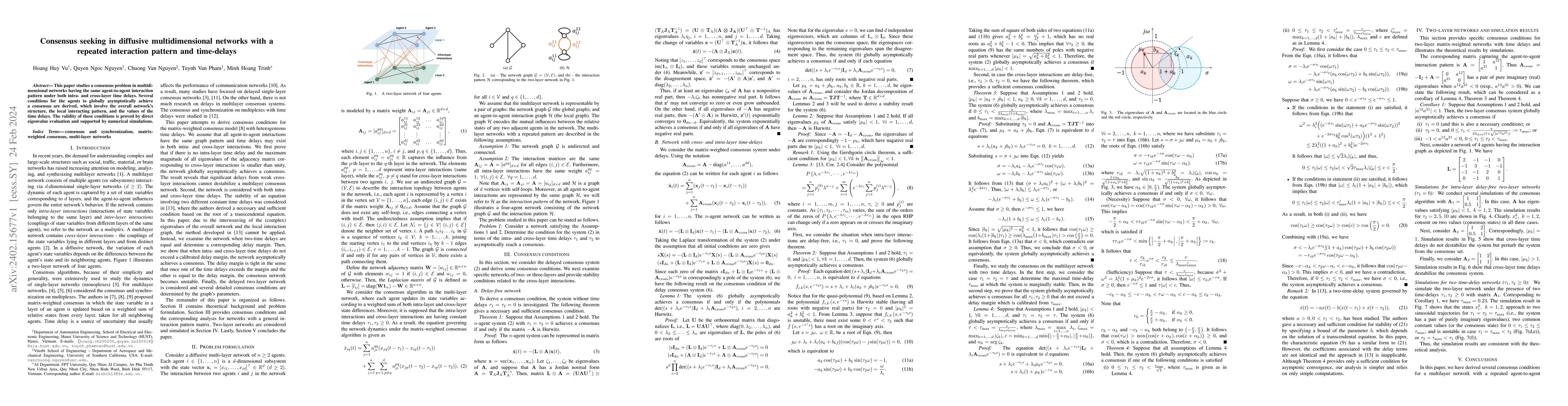 Thumbnail for Consensus seeking in diffusive multidimensional networks with a repeated
  interaction pattern and time-delays