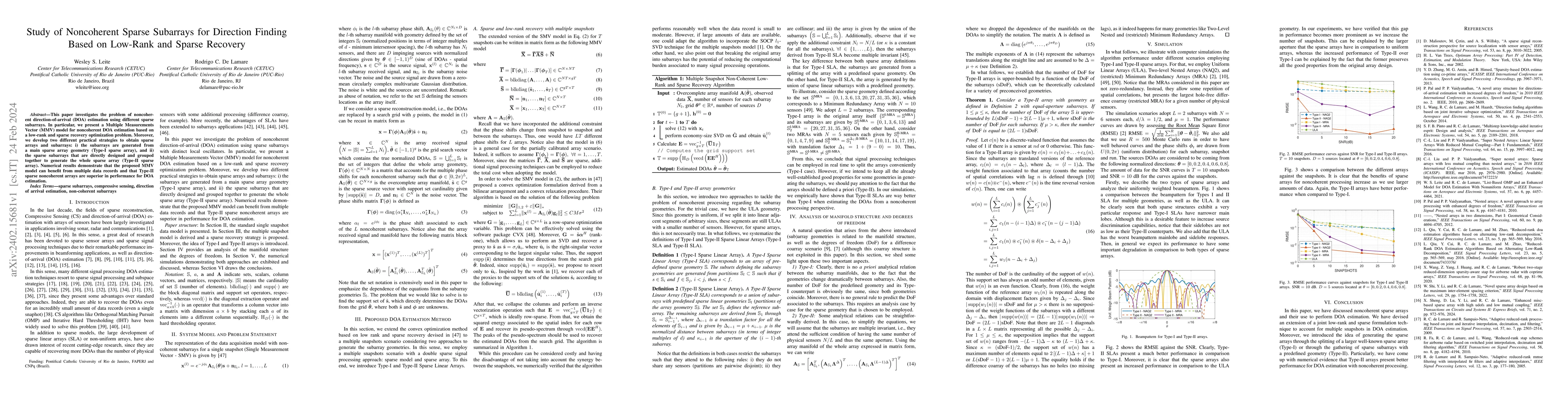 Thumbnail for Study of Noncoherent Sparse Subarrays for Direction Finding Based on
  Low-Rank and Sparse Recovery