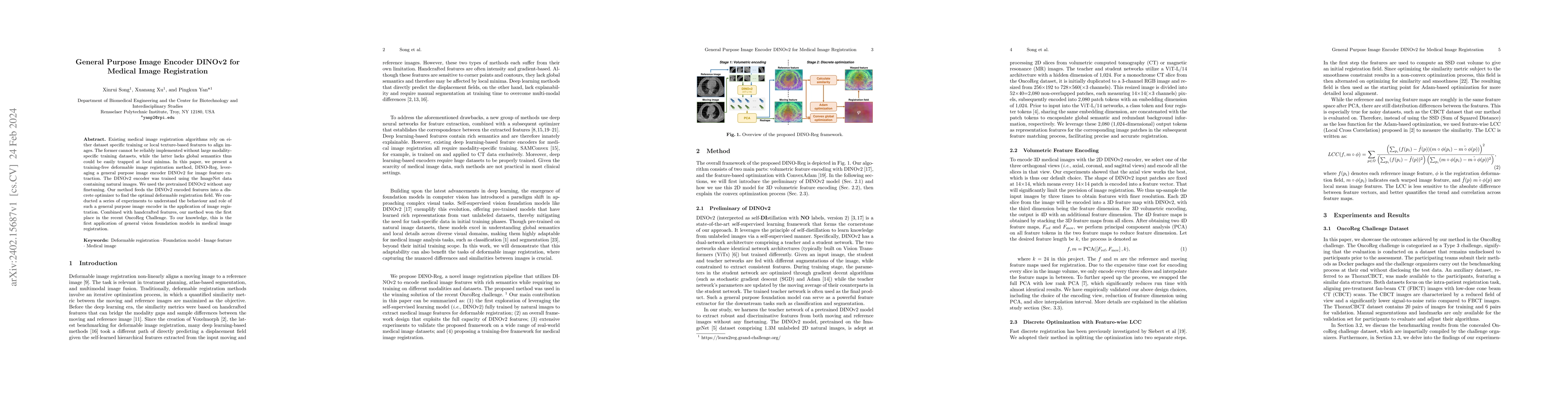 Thumbnail for General Purpose Image Encoder DINOv2 for Medical Image Registration
