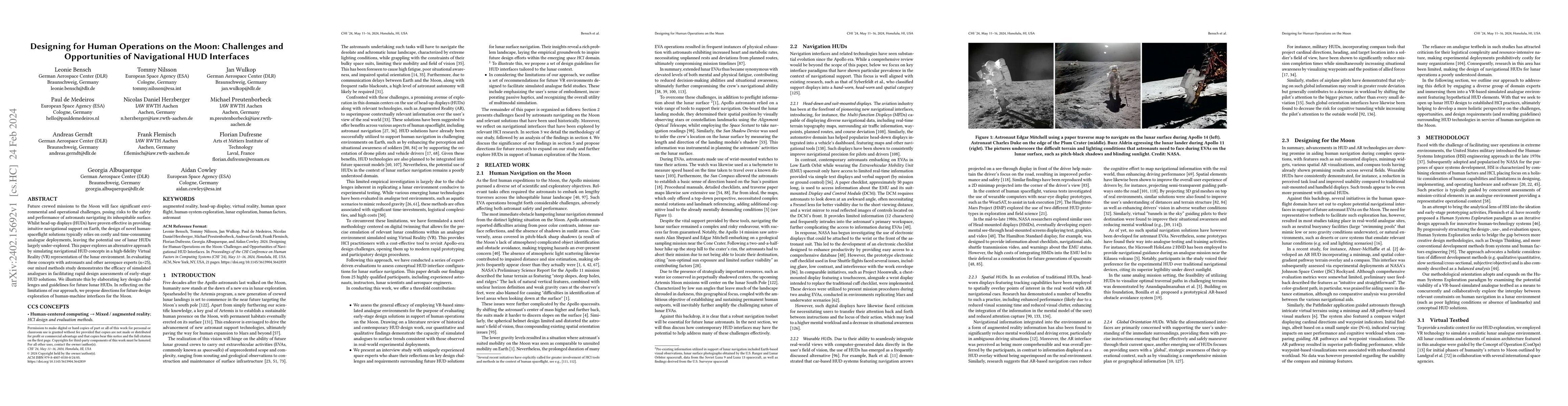 Thumbnail for Designing for Human Operations on the Moon: Challenges and Opportunities
  of Navigational HUD Interfaces