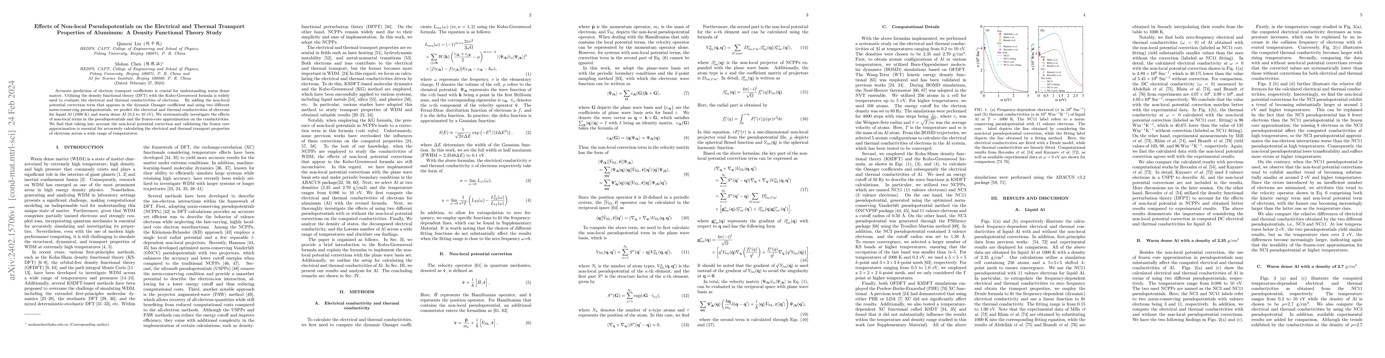 Thumbnail for Effects of Non-local Pseudopotentials on the Electrical and Thermal
  Transport Properties of Aluminum: A Density Functional Theory Study