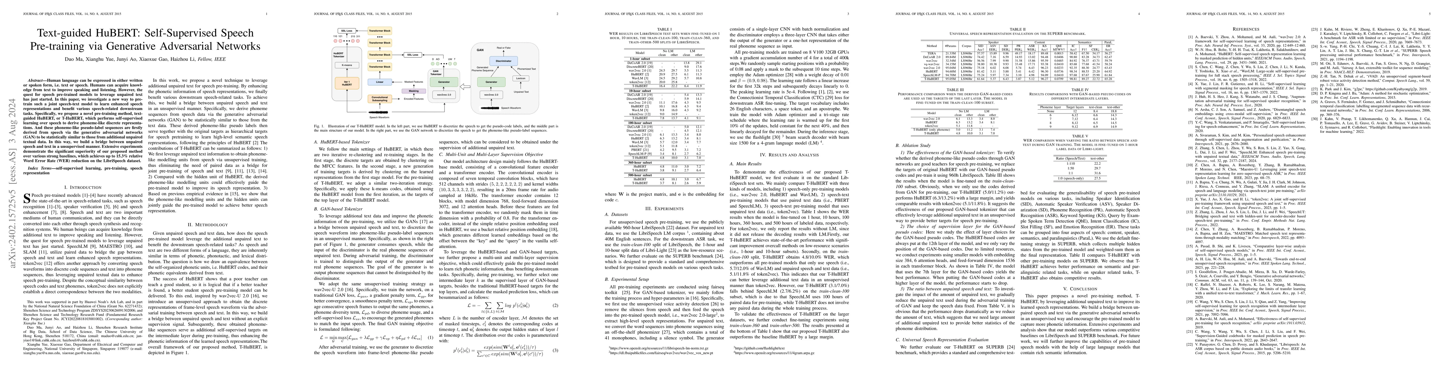 Thumbnail for Text-guided HuBERT: Self-Supervised Speech Pre-training via Generative
  Adversarial Networks