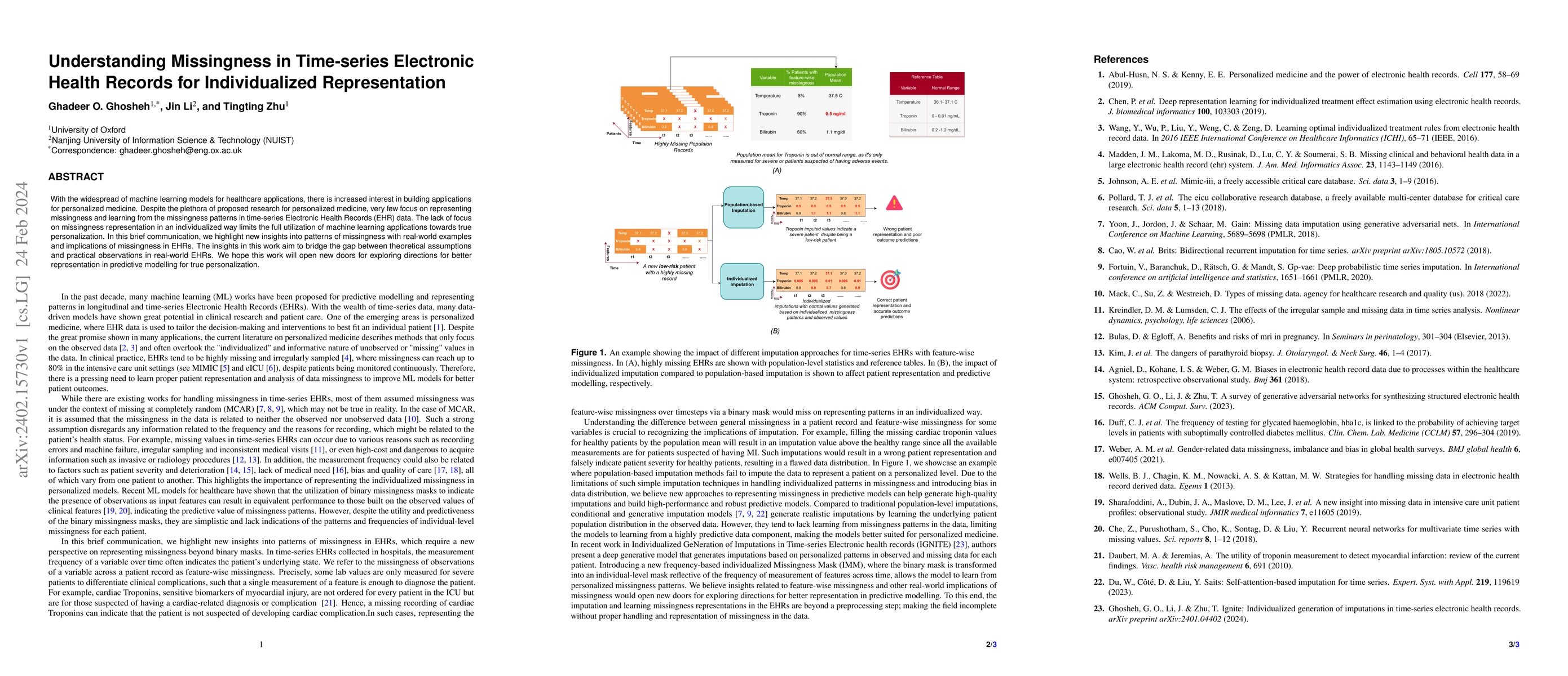 Thumbnail for Understanding Missingness in Time-series Electronic Health Records for
  Individualized Representation