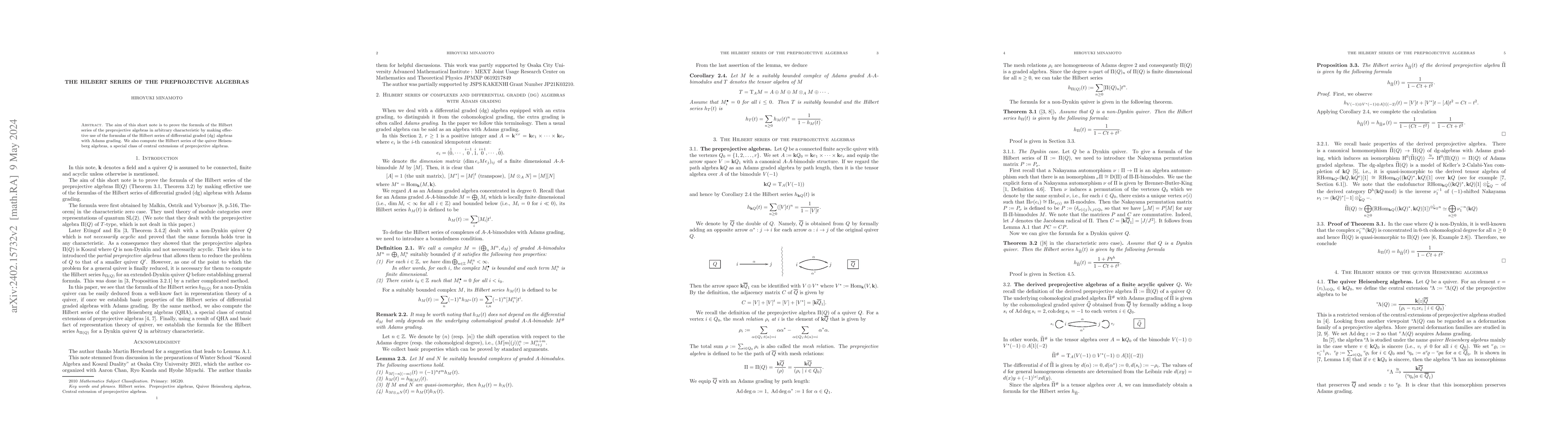 Thumbnail for The Hilbert series of the preprojective algebras