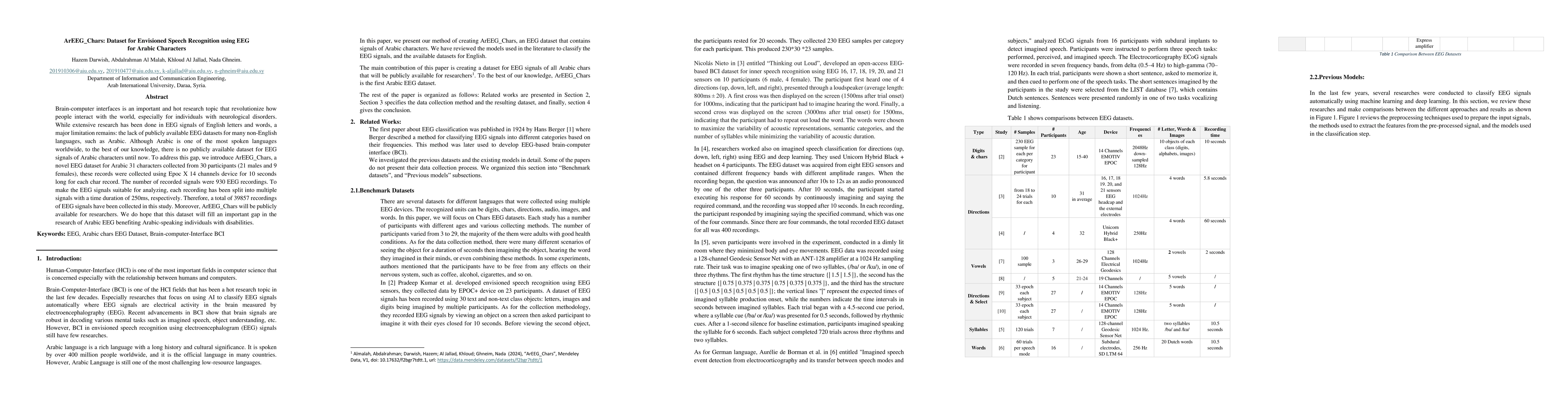 Thumbnail for ArEEG_Chars: Dataset for Envisioned Speech Recognition using EEG for
  Arabic Characters