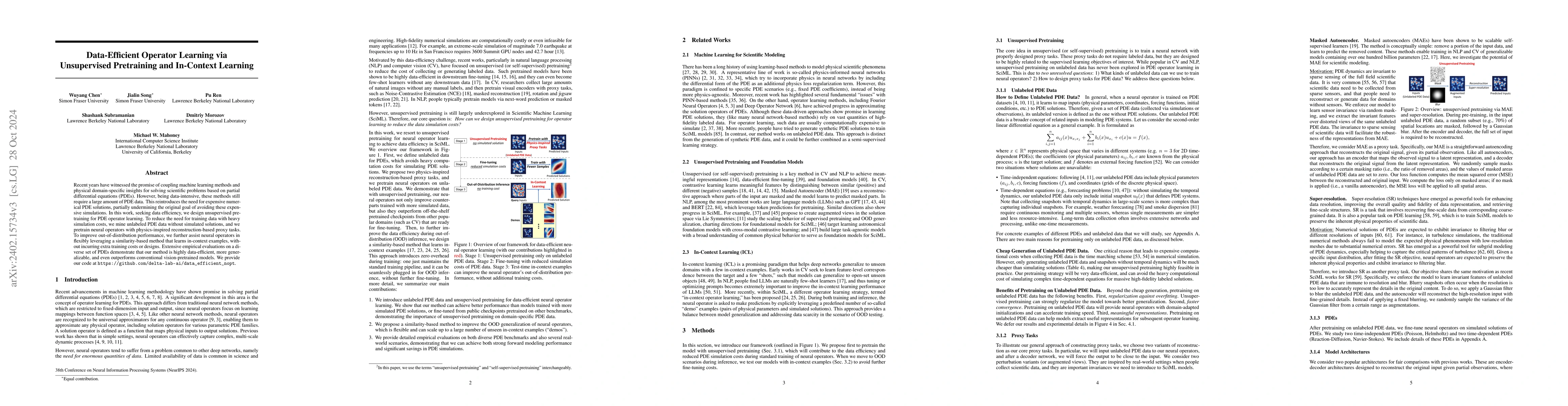Thumbnail for Data-Efficient Operator Learning via Unsupervised Pretraining and
  In-Context Learning
