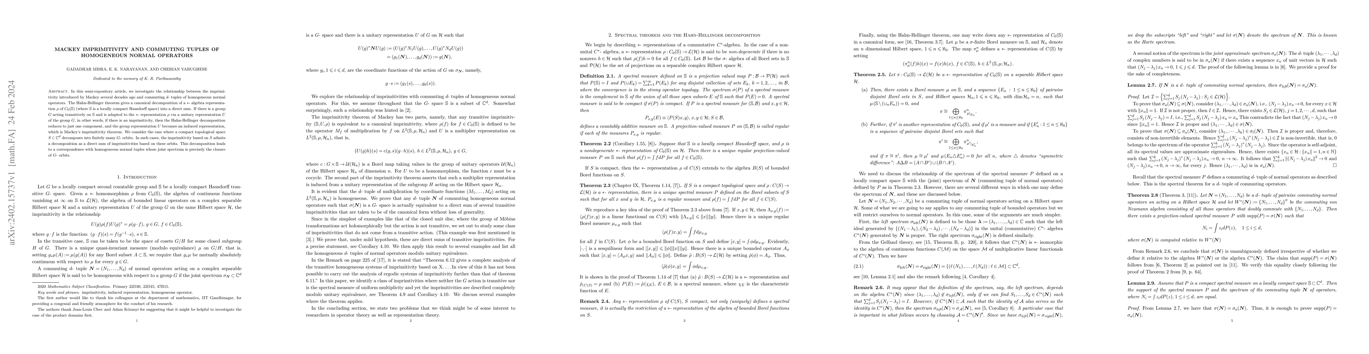 Thumbnail for Mackey Imprimitivity and commuting tuples of homogeneous normal
  operators