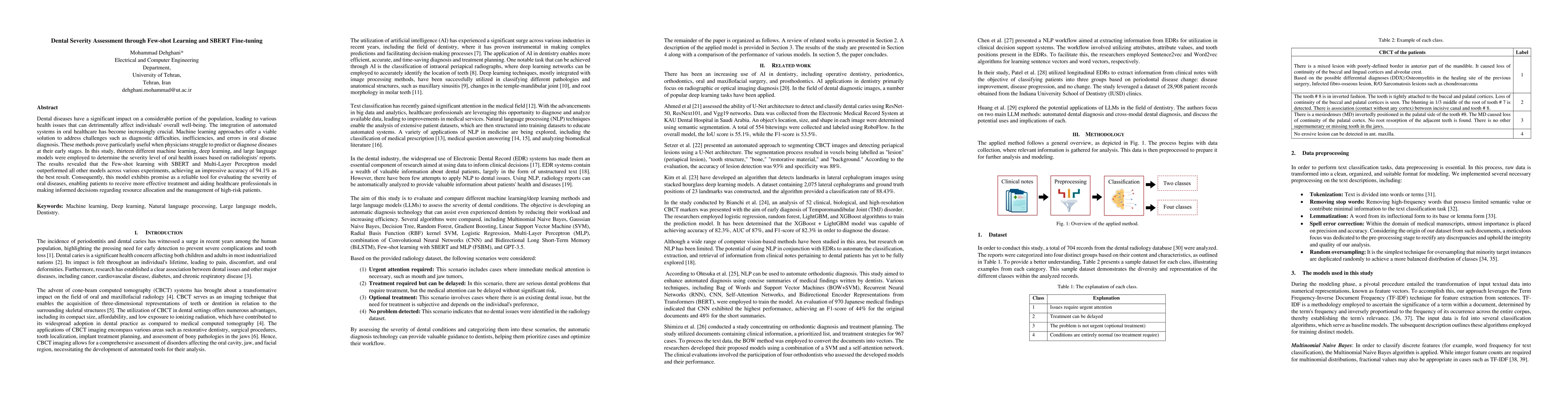 Thumbnail for Dental Severity Assessment through Few-shot Learning and SBERT
  Fine-tuning