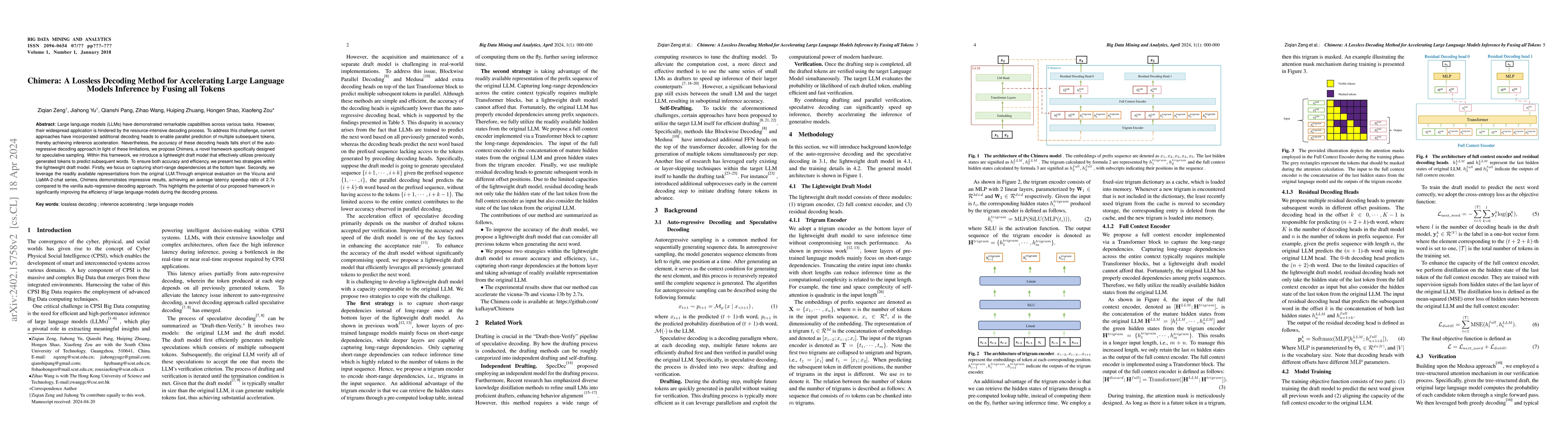 Thumbnail for Chimera: A Lossless Decoding Method for Accelerating Large Language
  Models Inference by Fusing all Tokens
