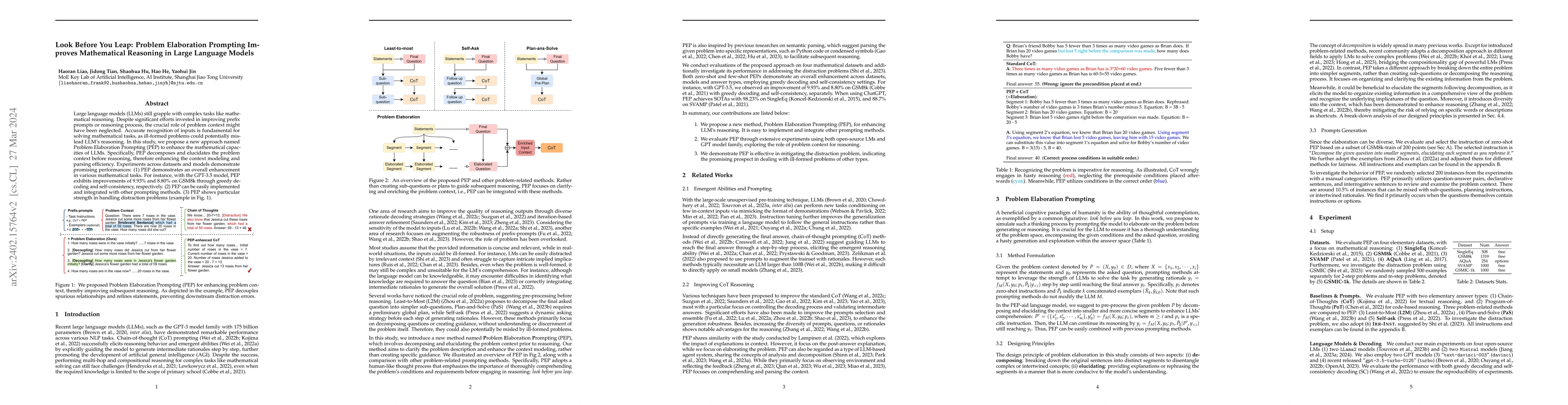 Thumbnail for Look Before You Leap: Problem Elaboration Prompting Improves
  Mathematical Reasoning in Large Language Models