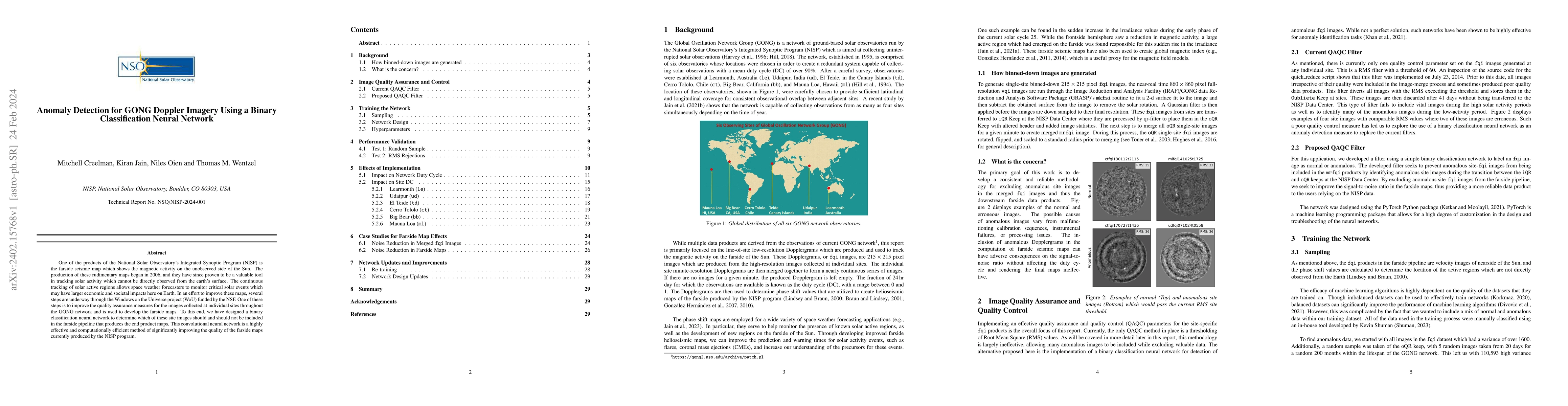Thumbnail for Anomaly Detection for GONG Doppler Imagery Using a Binary Classification
  Neural Network