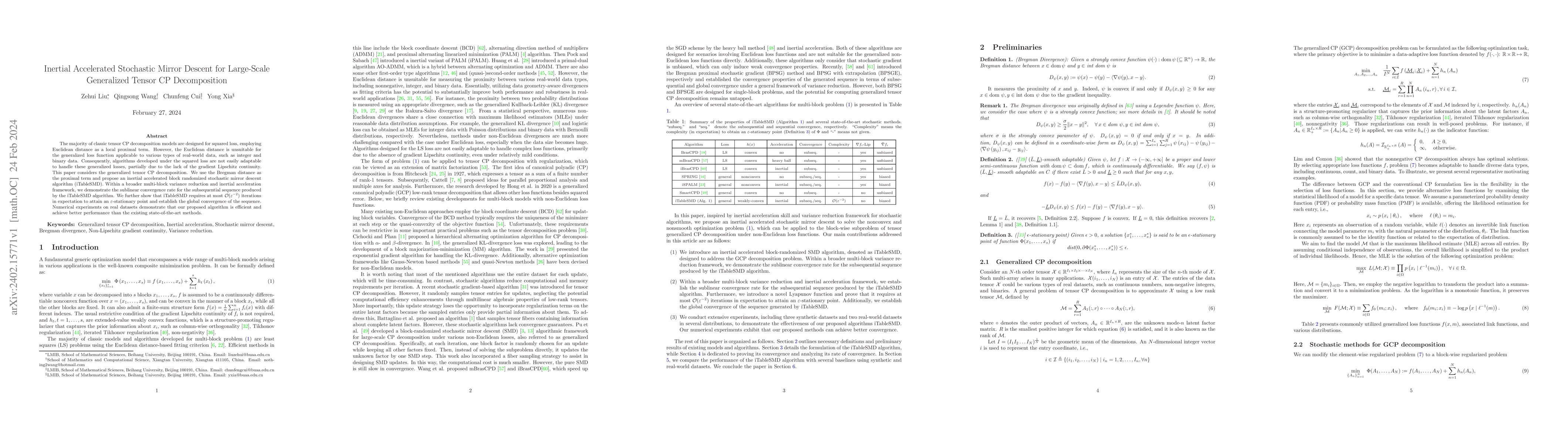 Thumbnail for Inertial Accelerated Stochastic Mirror Descent for Large-Scale
  Generalized Tensor CP Decomposition