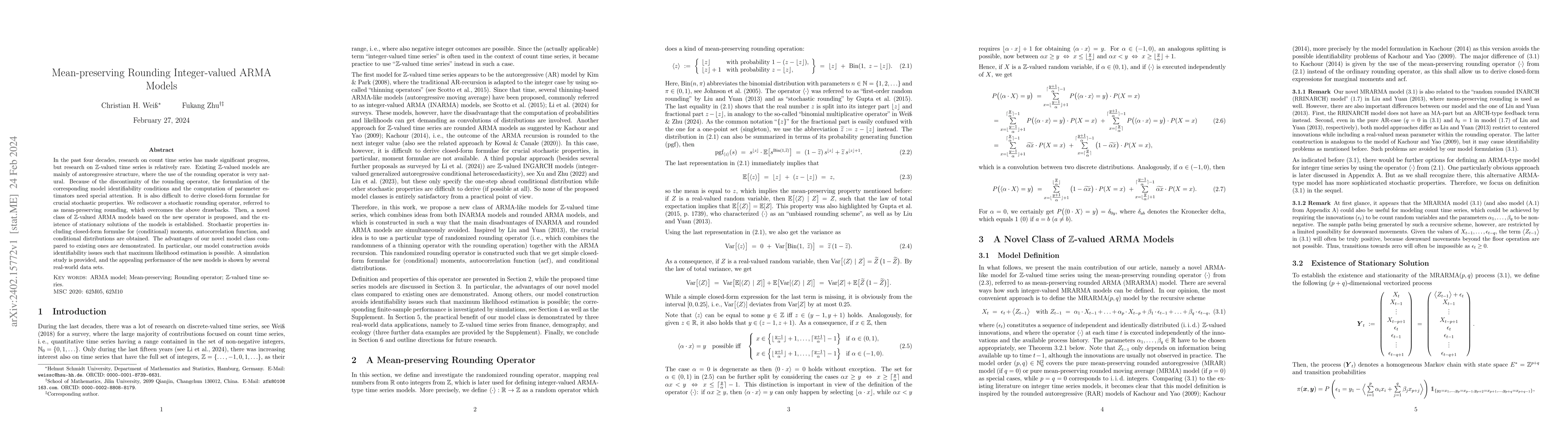Thumbnail for Mean-preserving rounding integer-valued ARMA models