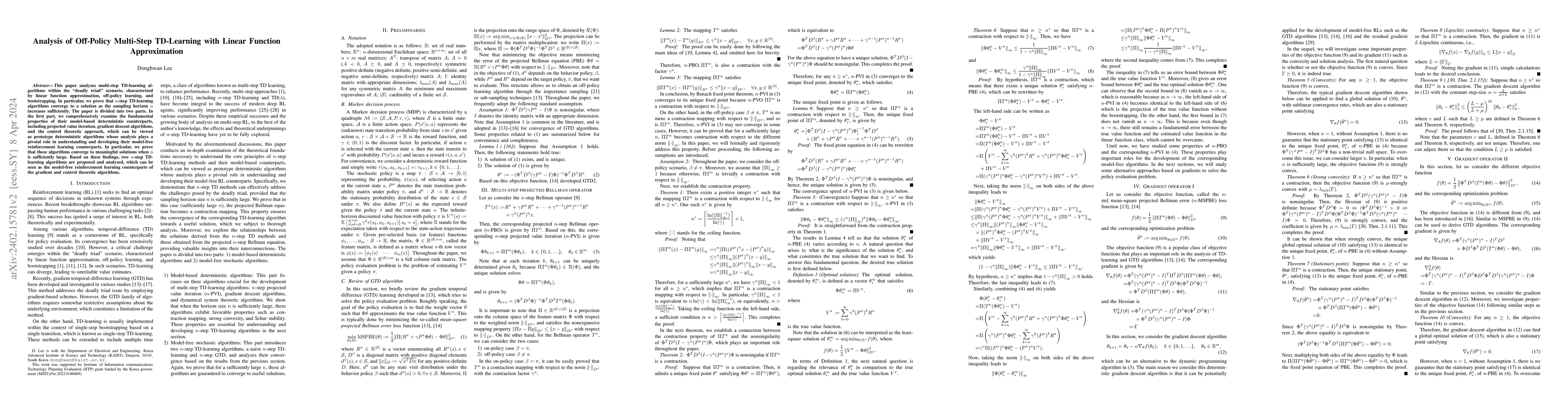 Thumbnail for Analysis of Off-Policy Multi-Step TD-Learning with Linear Function
  Approximation
