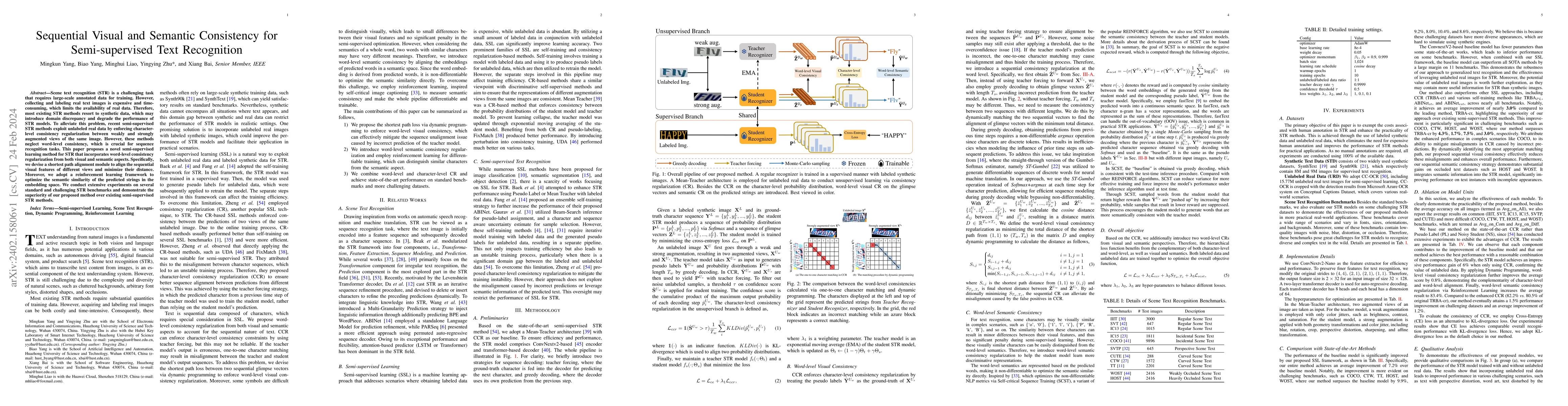 Thumbnail for Sequential Visual and Semantic Consistency for Semi-supervised Text
  Recognition