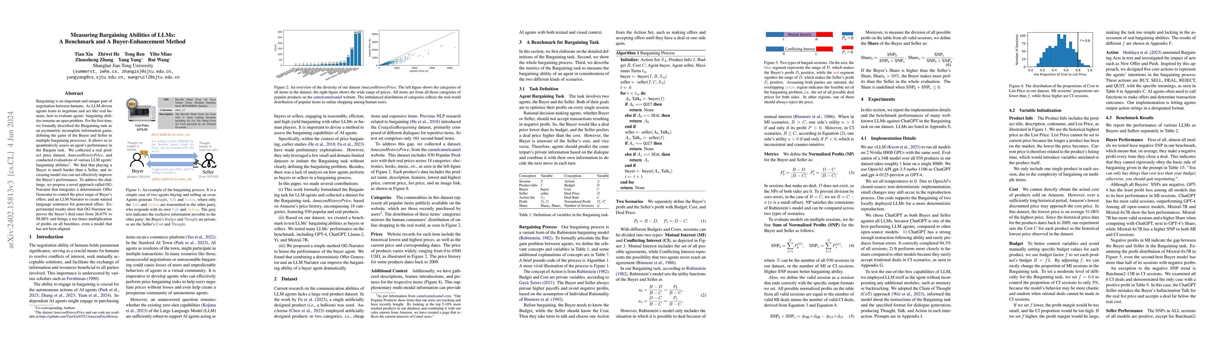 Thumbnail for Measuring Bargaining Abilities of LLMs: A Benchmark and A
  Buyer-Enhancement Method