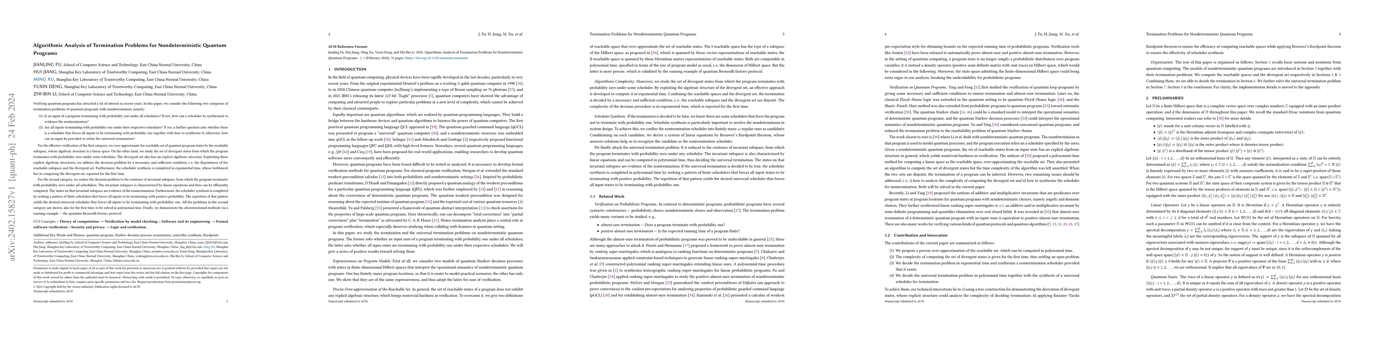 Thumbnail for Algorithmic Analysis of Termination Problems for Nondeterministic
  Quantum Programs