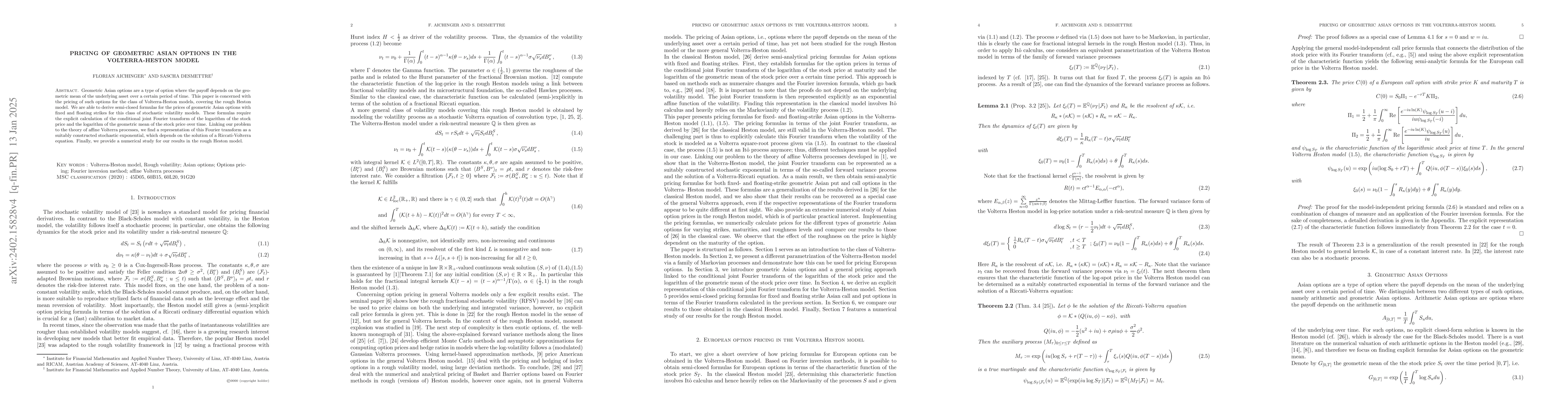 Thumbnail for Pricing of geometric Asian options in the Volterra-Heston model