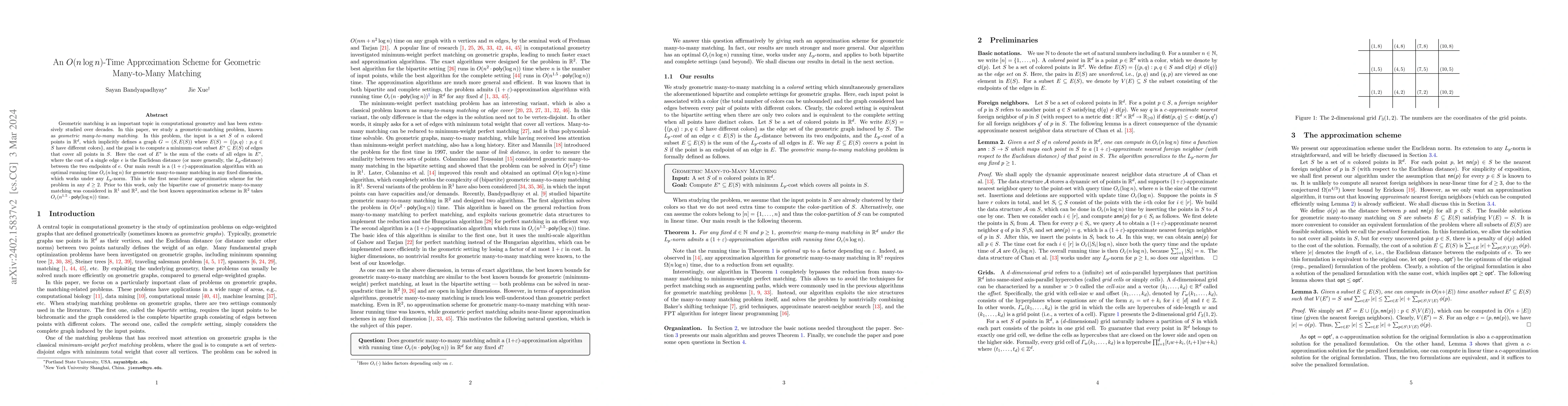 Thumbnail for An $O(n \log n)$-Time Approximation Scheme for Geometric Many-to-Many
  Matching
