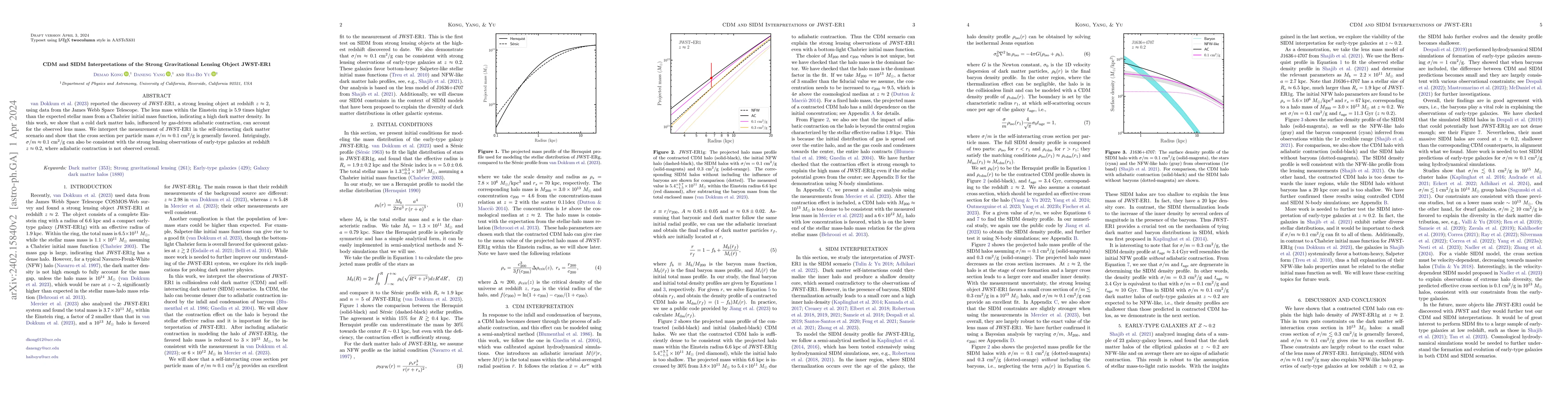 Thumbnail for CDM and SIDM Interpretations of the Strong Gravitational Lensing Object
  JWST-ER1