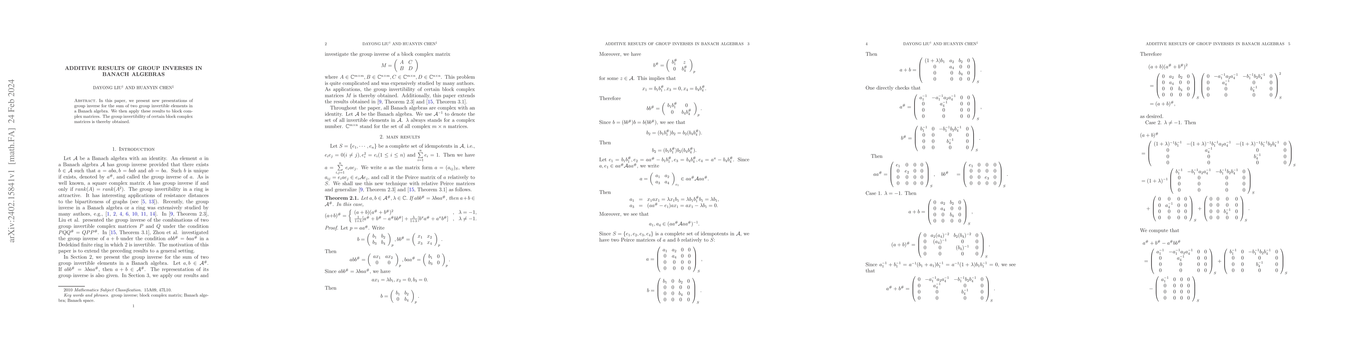 Thumbnail for Additive results of group inverses in Banach algebras