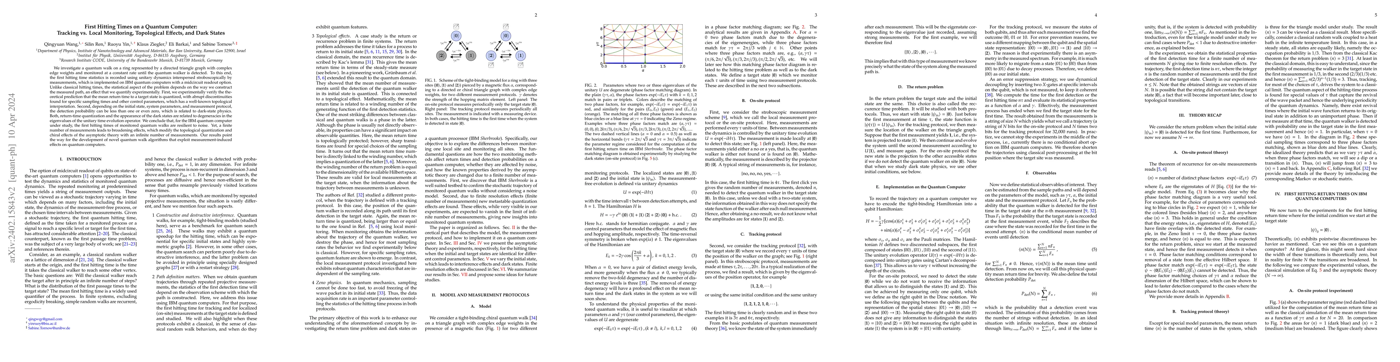 Thumbnail for First Hitting Times on a Quantum Computer: Tracking vs. Local
  Monitoring, Topological Effects, and Dark States