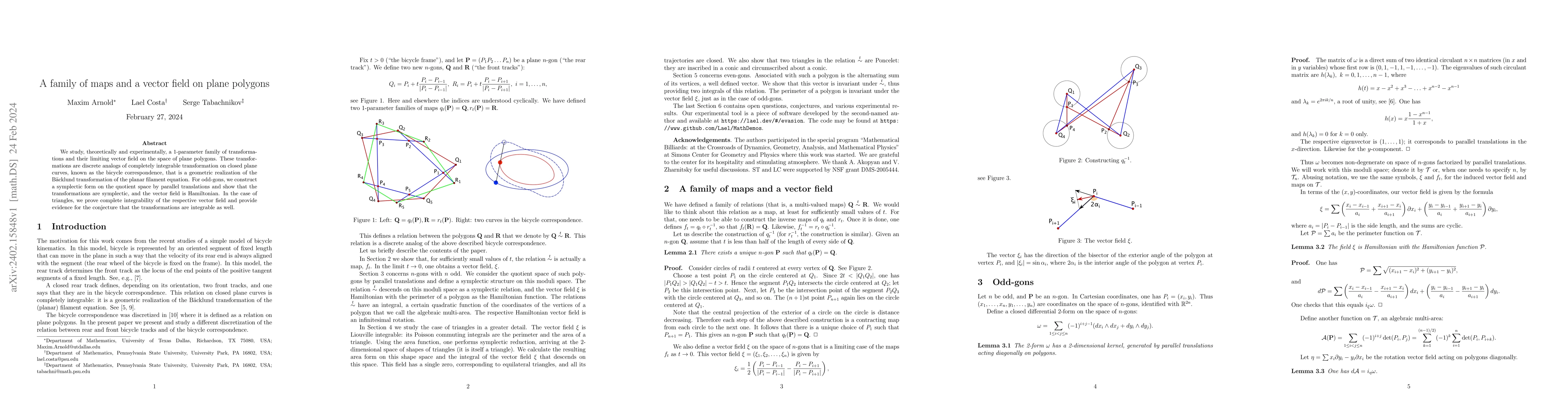 Thumbnail for A family of maps and a vector field on plane polygons