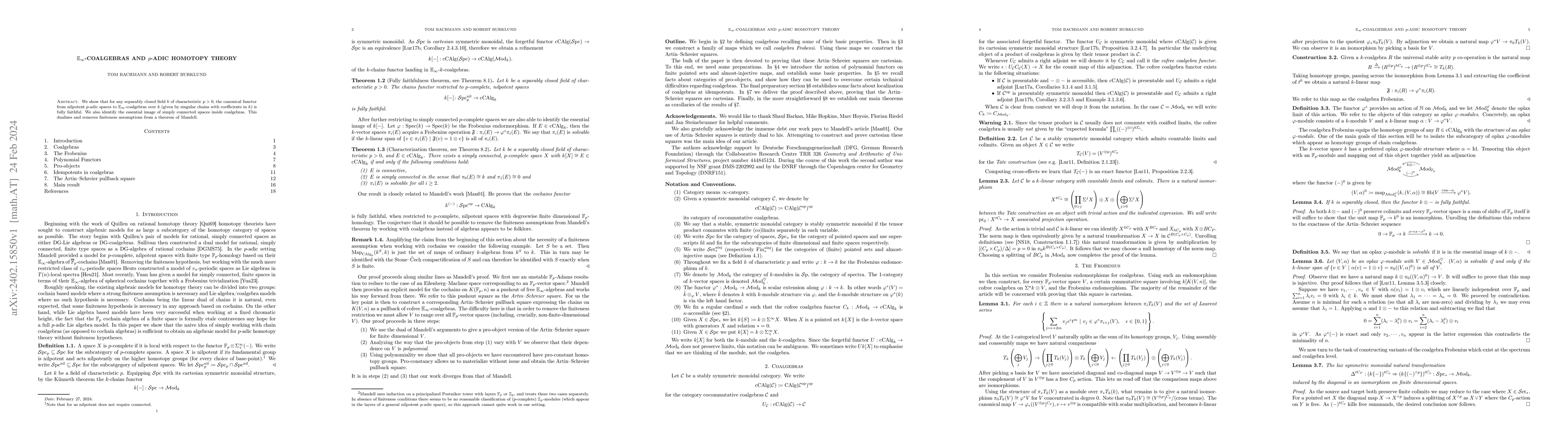 Thumbnail for $\mathbb{E}_{\infty}$-coalgebras and $p$-adic homotopy theory