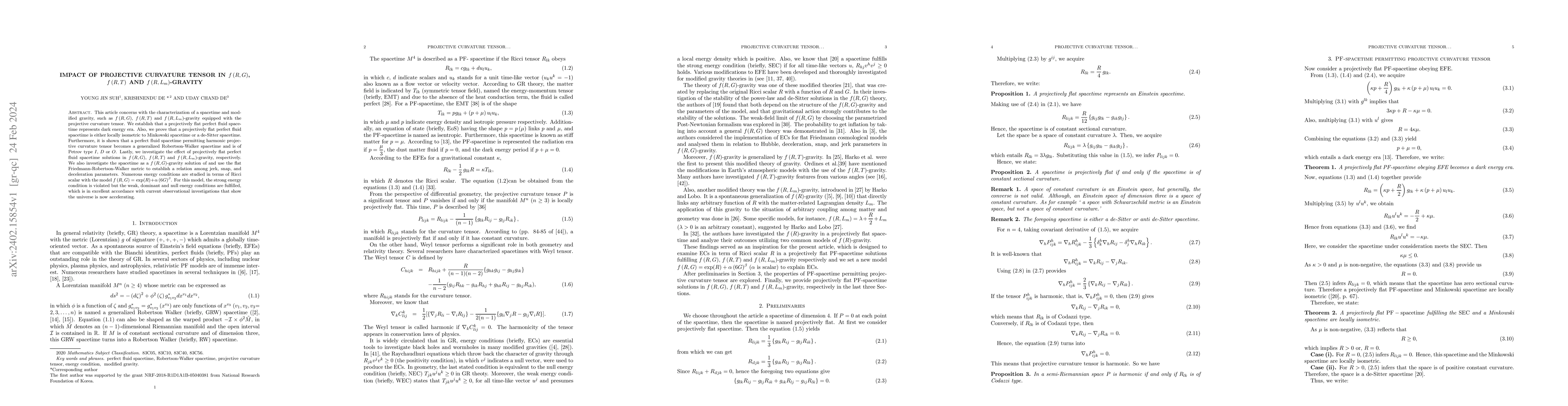Thumbnail for Impact of projective curvature tensor in $f\left(R,G\right)$,
  $f\left(R,T\right)$ and $f\left(R,L_{m}\right)$-gravity