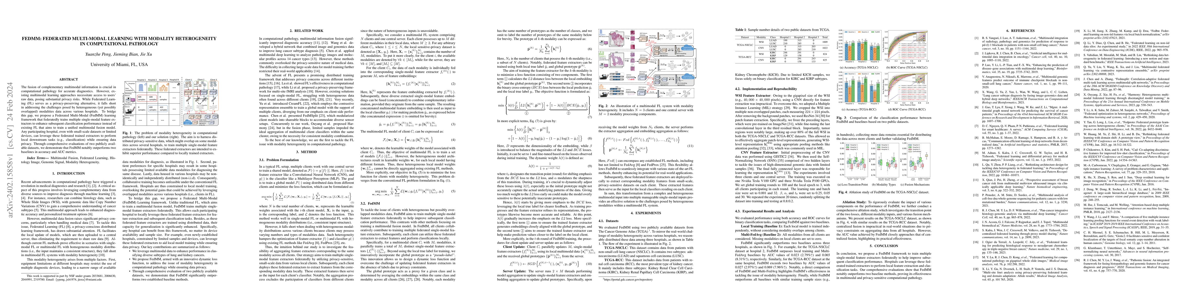 Thumbnail for FedMM: Federated Multi-Modal Learning with Modality Heterogeneity in
  Computational Pathology