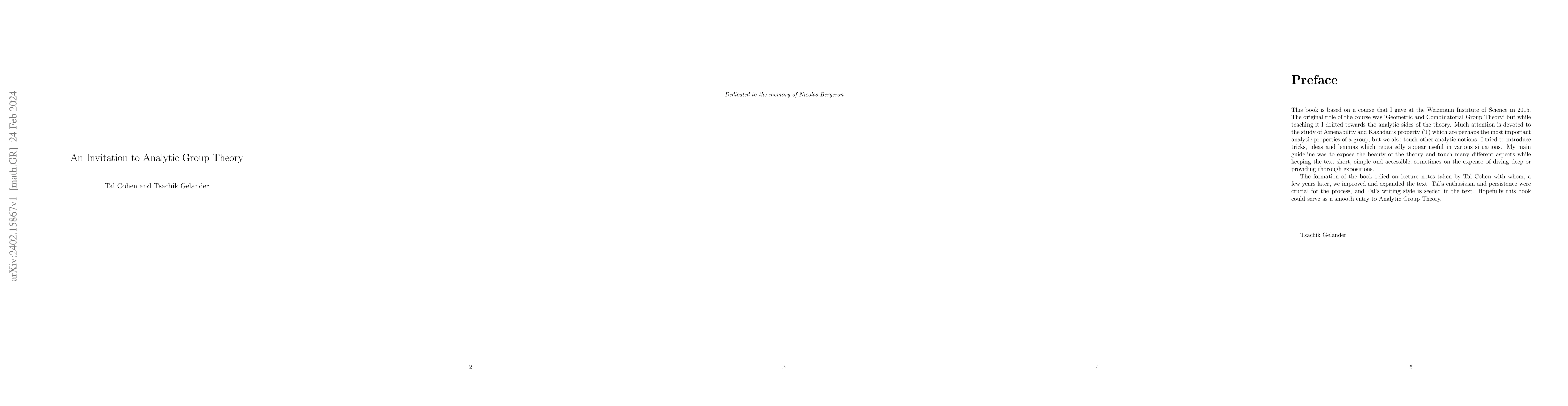 Thumbnail for An Invitation to Analytic Group Theory