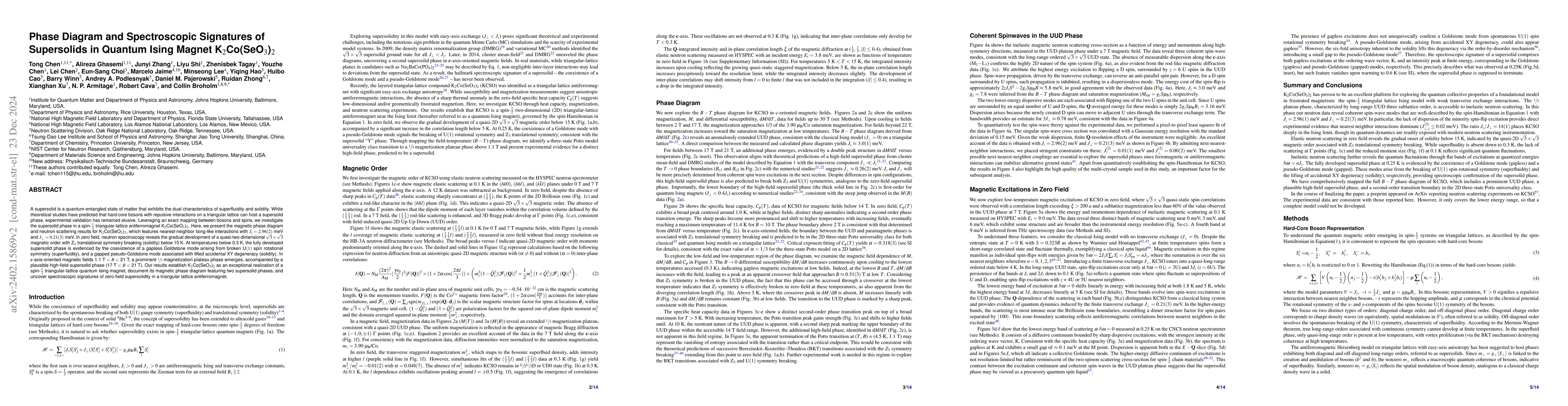Thumbnail for Phase Diagram and Spectroscopic Evidence of Supersolids in Quantum Ising
  Magnet K$_2$Co(SeO$_3$)$_2$