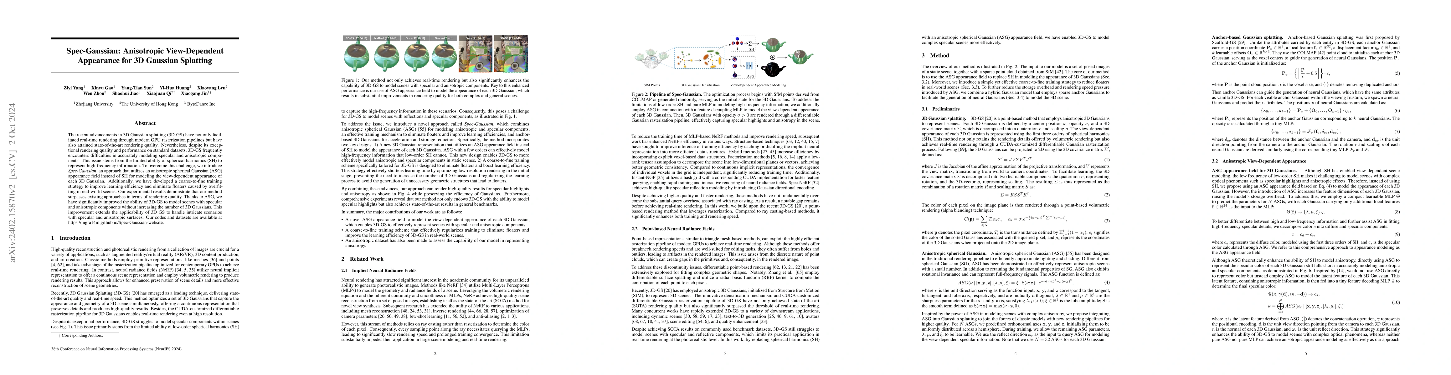 Thumbnail for Spec-Gaussian: Anisotropic View-Dependent Appearance for 3D Gaussian
  Splatting