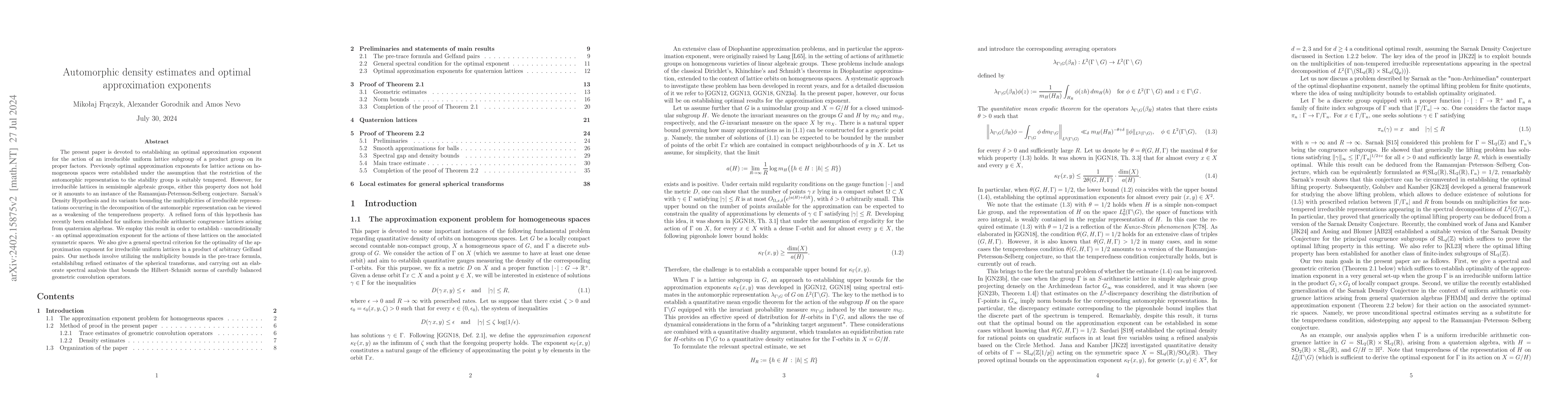 Thumbnail for Automorphic density estimates and optimal Diophantine exponents
