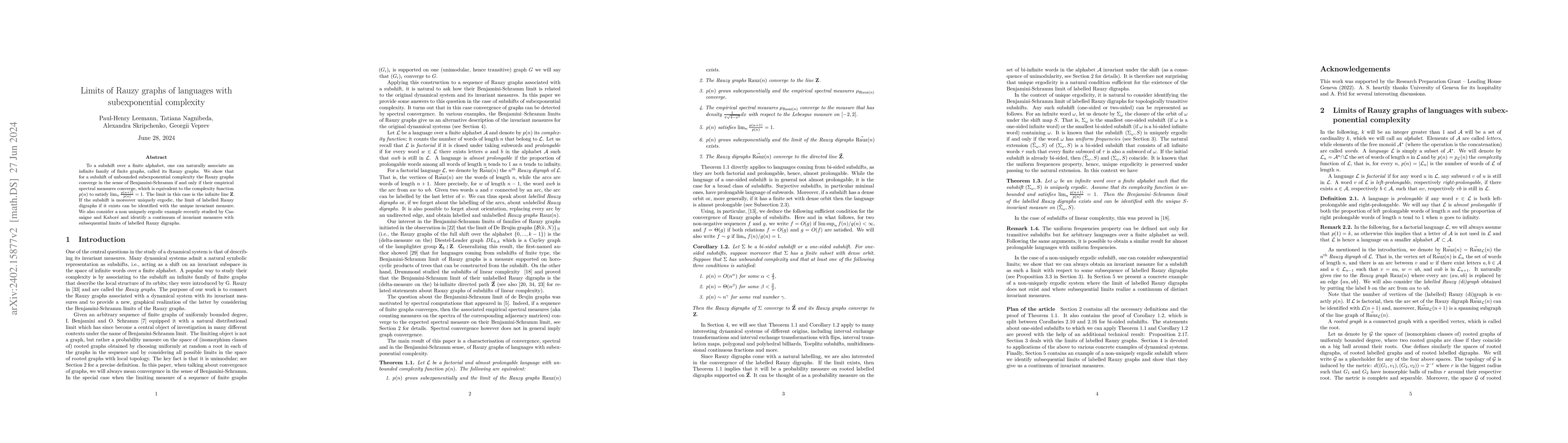 Thumbnail for Limits of Rauzy graphs of languages with subexponential complexity