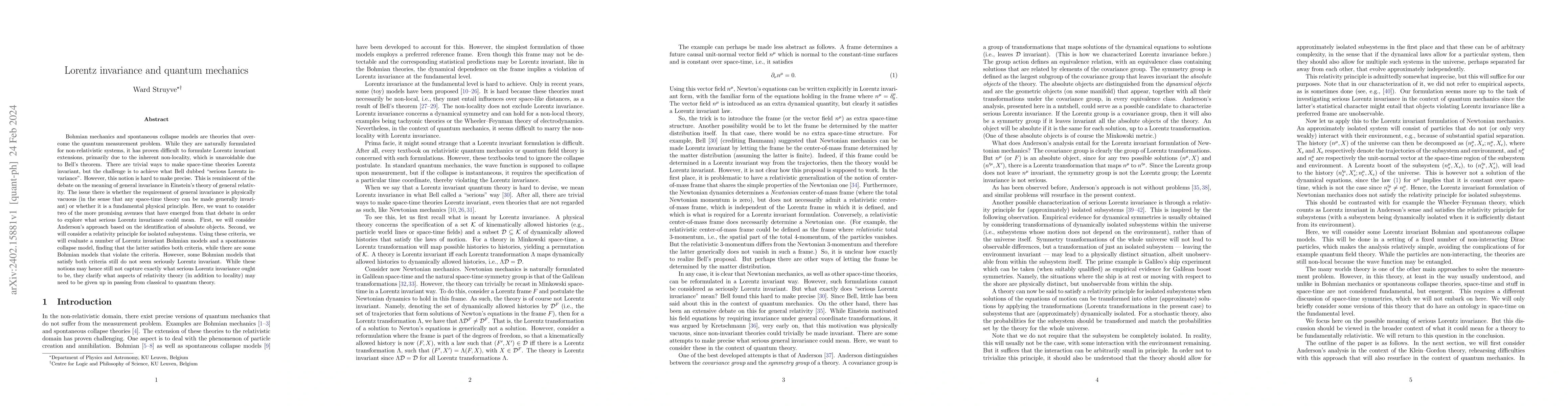 Thumbnail for Lorentz invariance and quantum mechanics