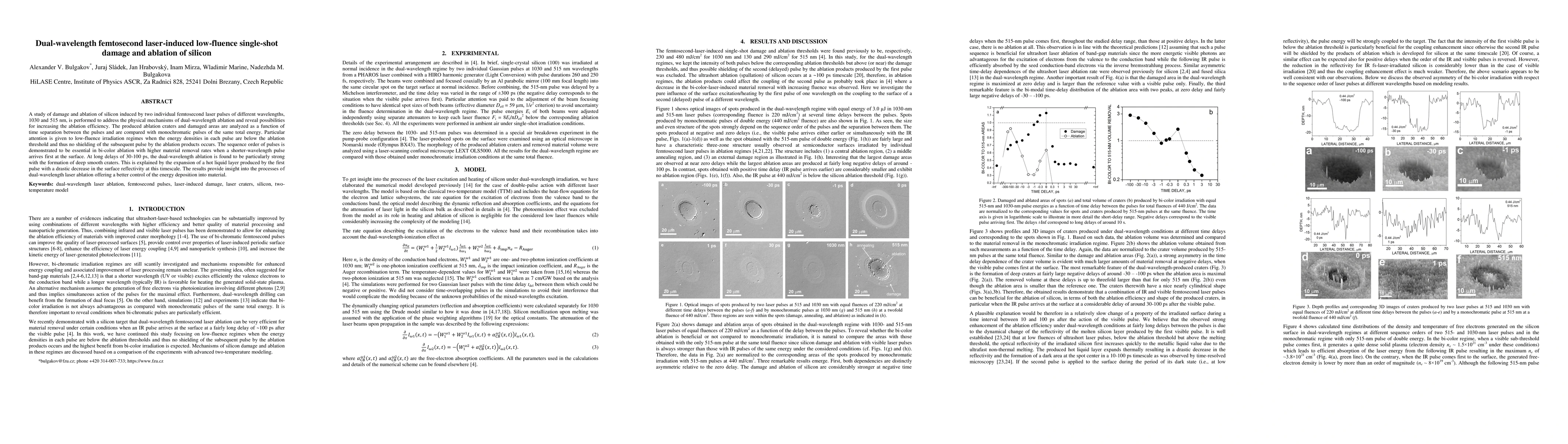 Thumbnail for Dual-wavelength femtosecond laser-induced low-fluence single-shot damage
  and ablation of silicon