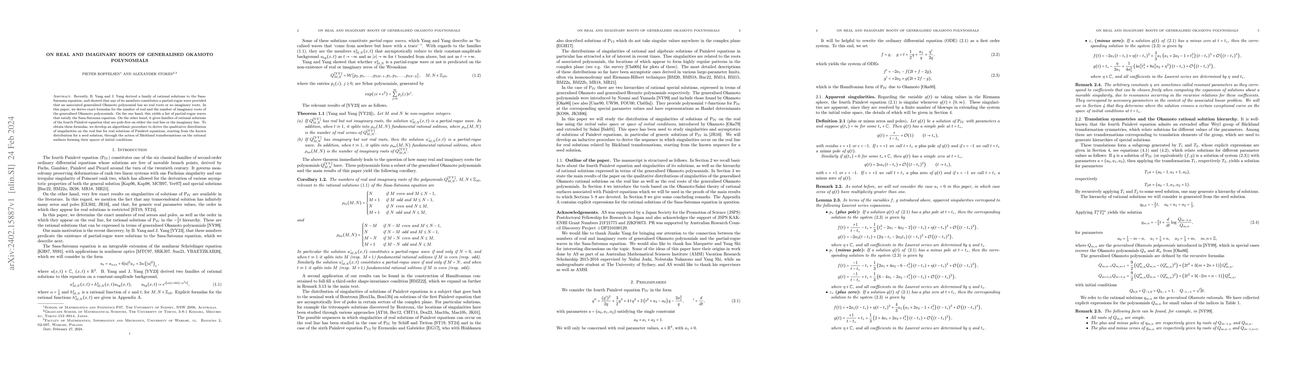 Thumbnail for On real and imaginary roots of generalised Okamoto polynomials