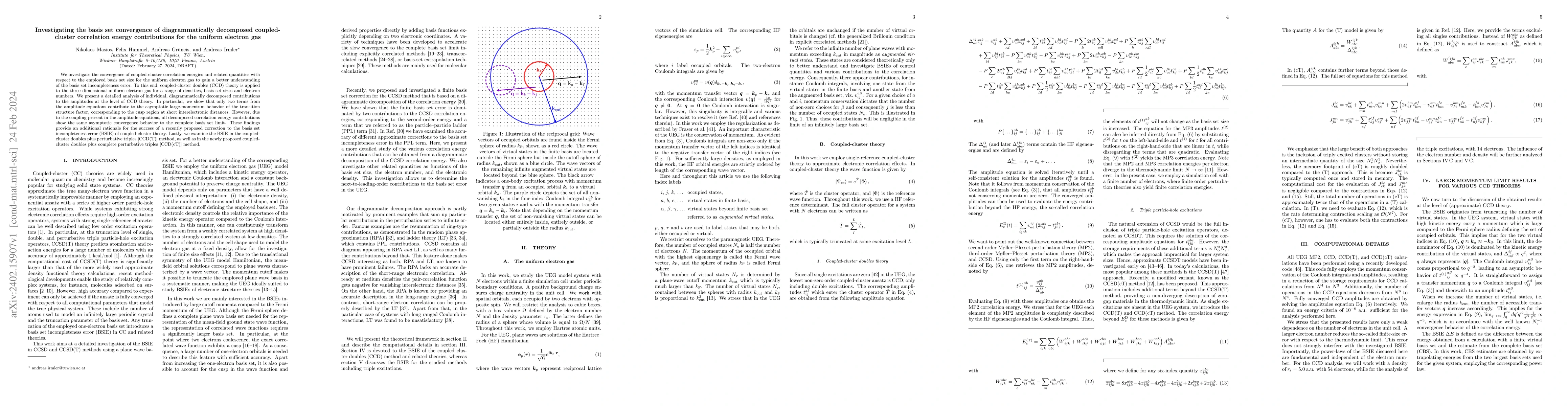 Thumbnail for Investigating the basis set convergence of diagrammatically decomposed
  coupled-cluster correlation energy contributions for the uniform electron gas