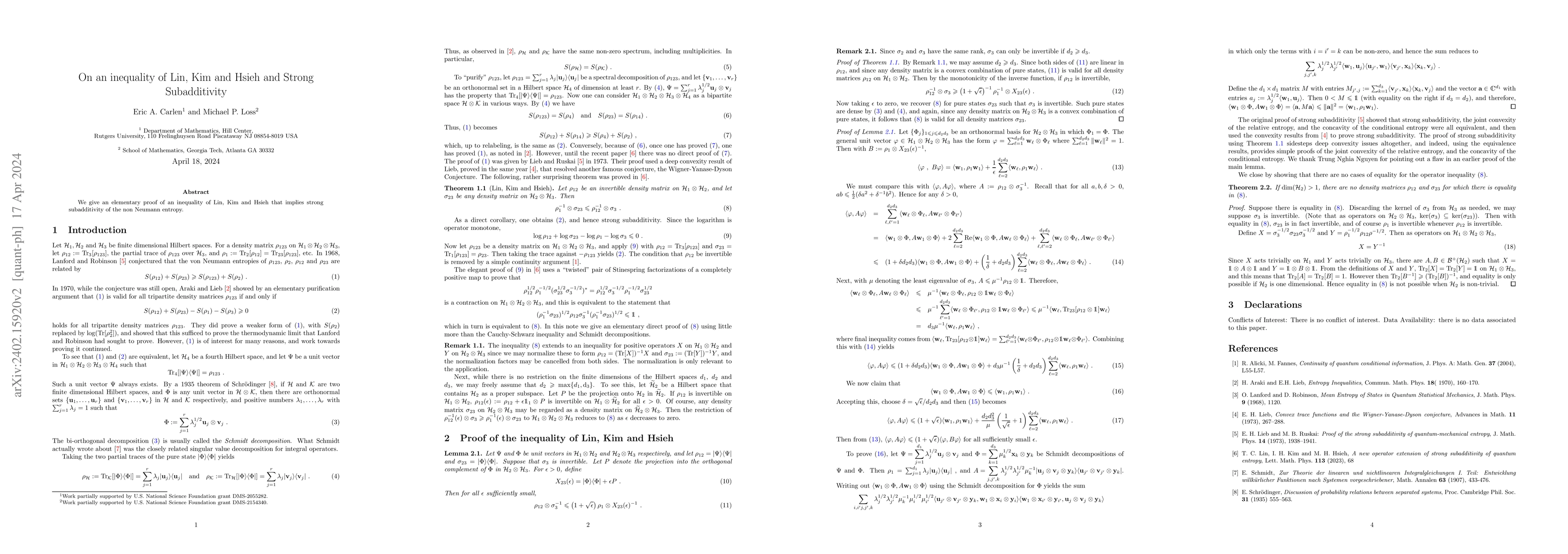 Thumbnail for On an inequality of Lin, Kim and Hsieh and Strong Subadditivity