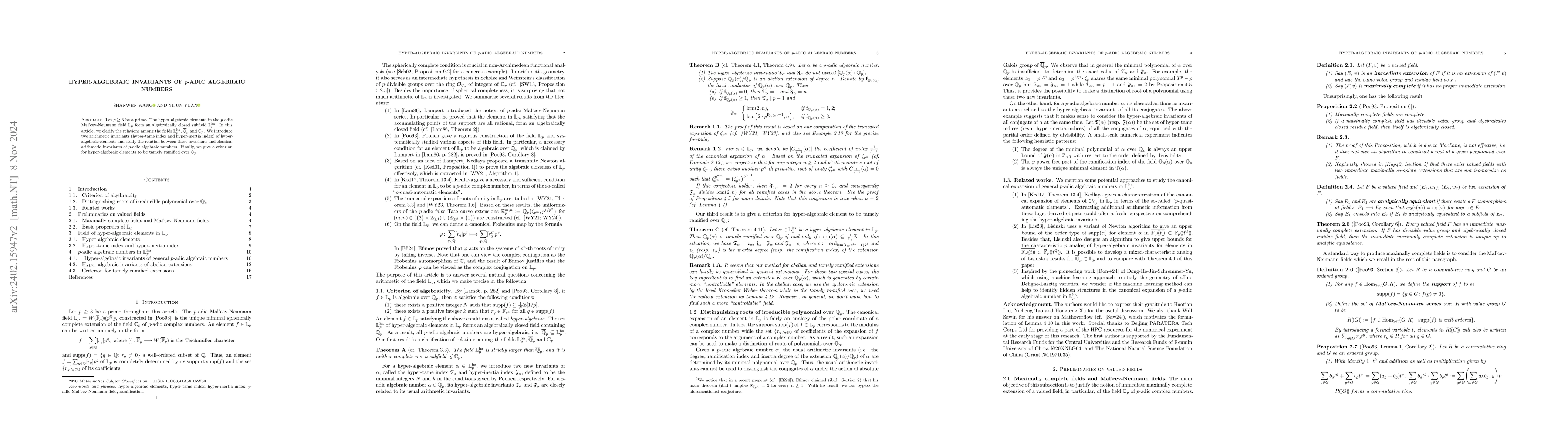 Thumbnail for Hyper-algebraic invariants of $p$-adic algebraic numbers