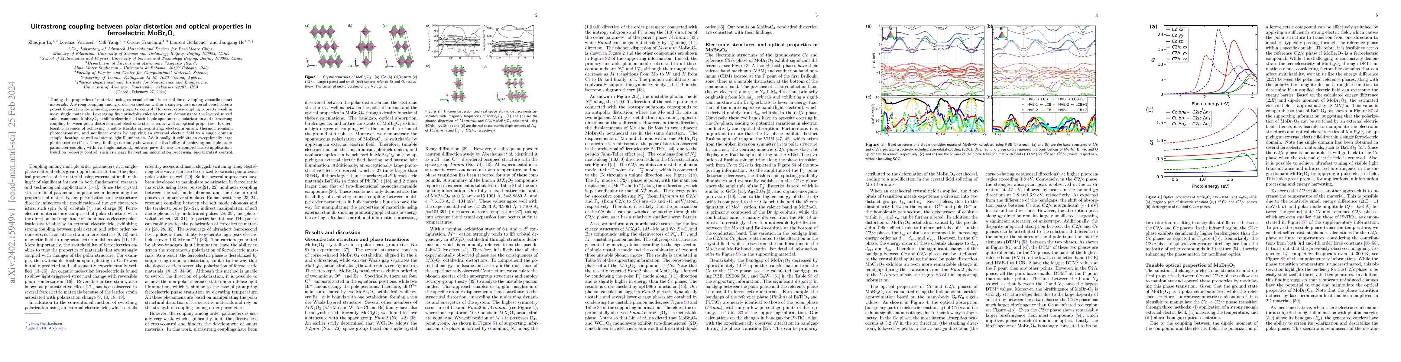 Thumbnail for Ultrastrong coupling between polar distortion and optical properties in
  ferroelectric MoBr$_2$O$_2$