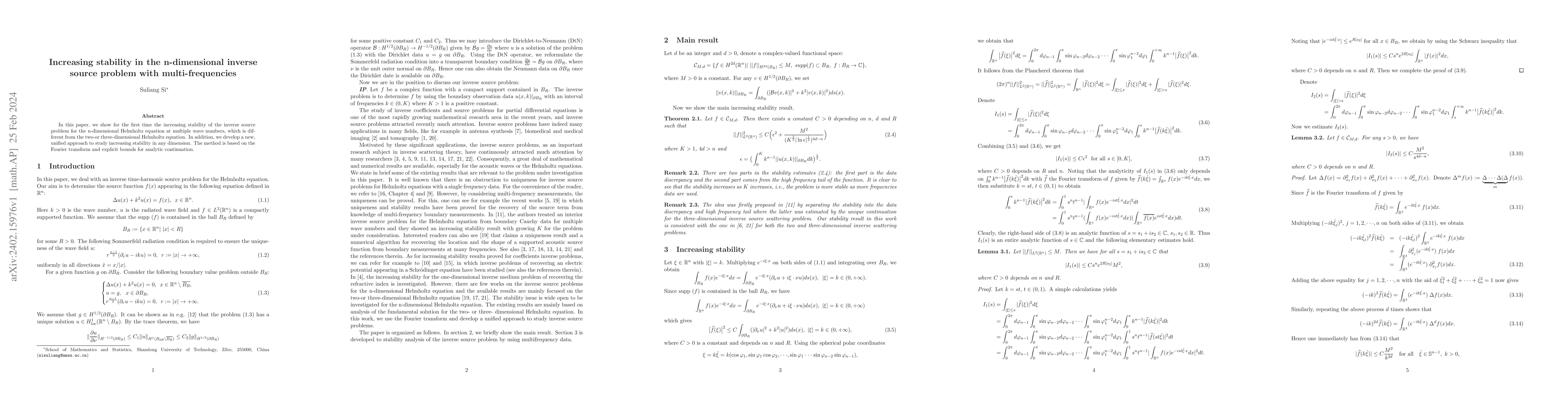 Thumbnail for Increasing stability in the n-dimensional inverse source problem with
  multi-frequencies