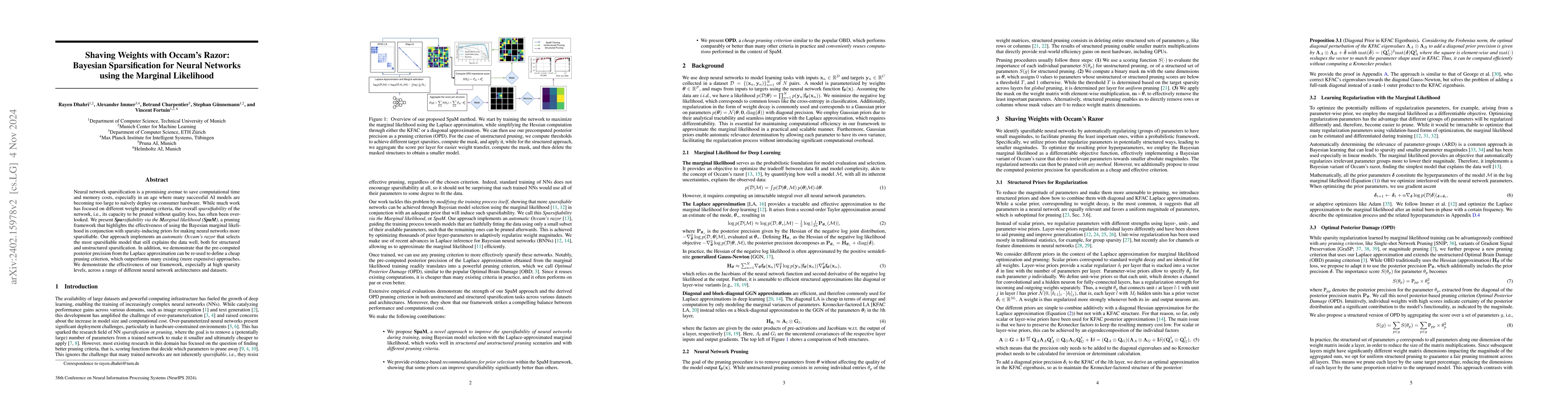 Thumbnail for Shaving Weights with Occam's Razor: Bayesian Sparsification for Neural
  Networks Using the Marginal Likelihood