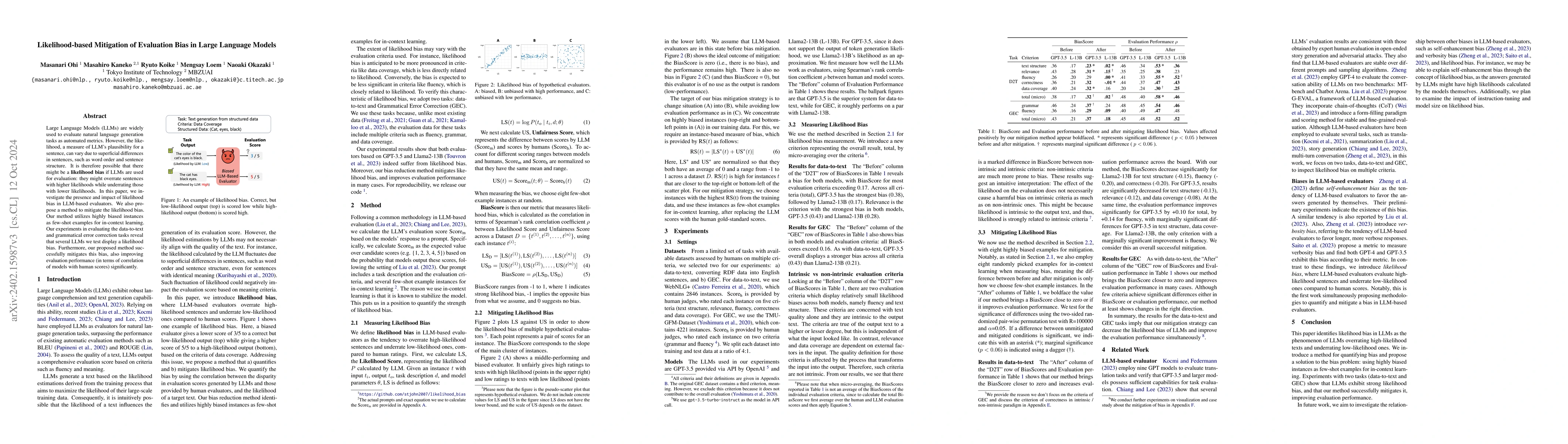 Thumbnail for Likelihood-based Mitigation of Evaluation Bias in Large Language Models