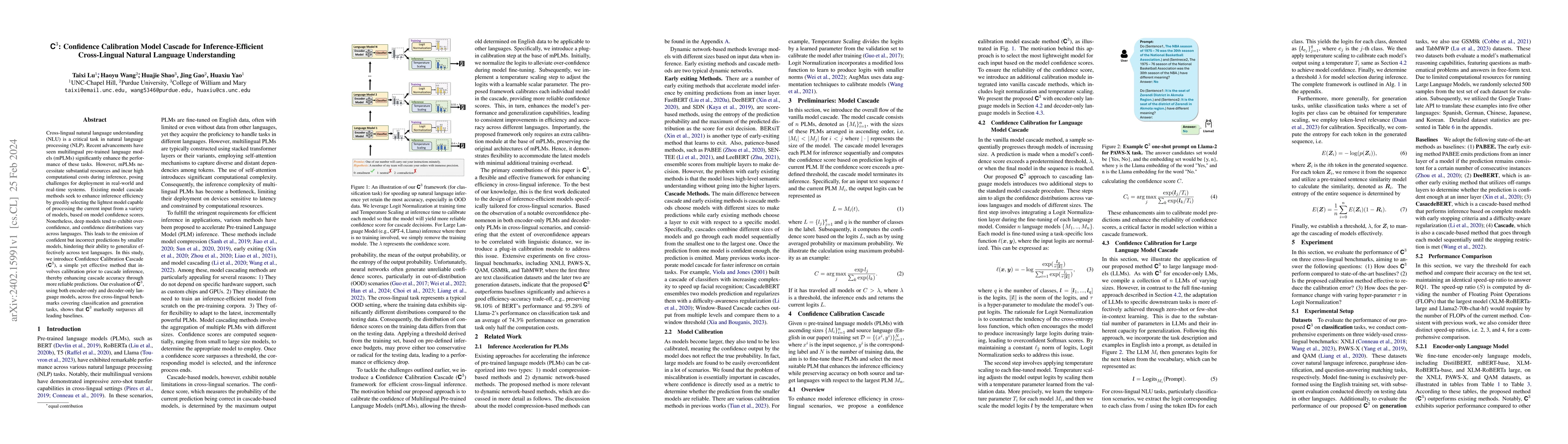 Thumbnail for $C^3$: Confidence Calibration Model Cascade for Inference-Efficient
  Cross-Lingual Natural Language Understanding