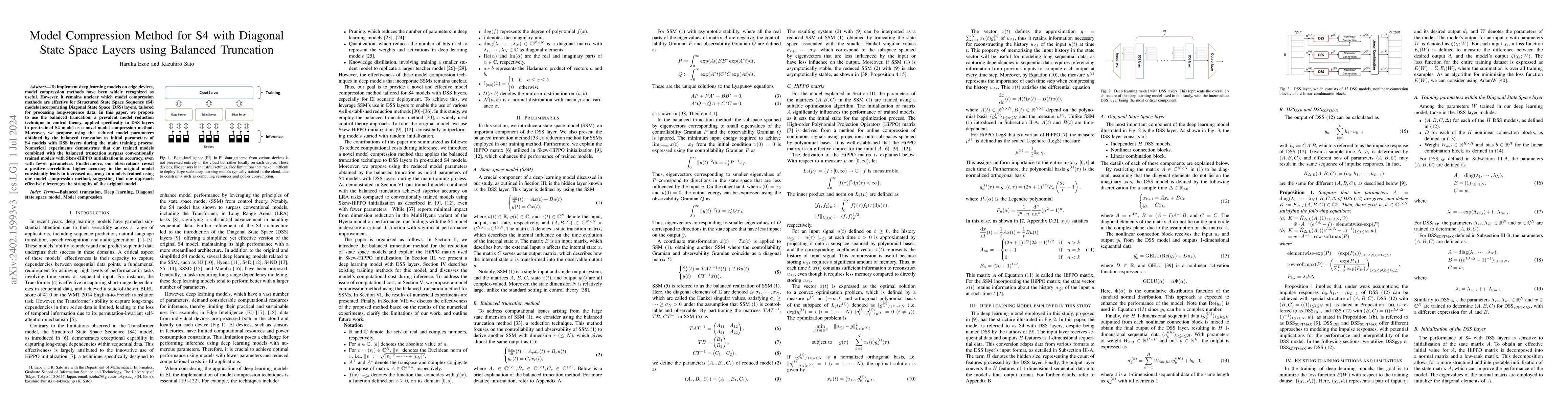 Thumbnail for Model Compression Method for S4 with Diagonal State Space Layers using
  Balanced Truncation