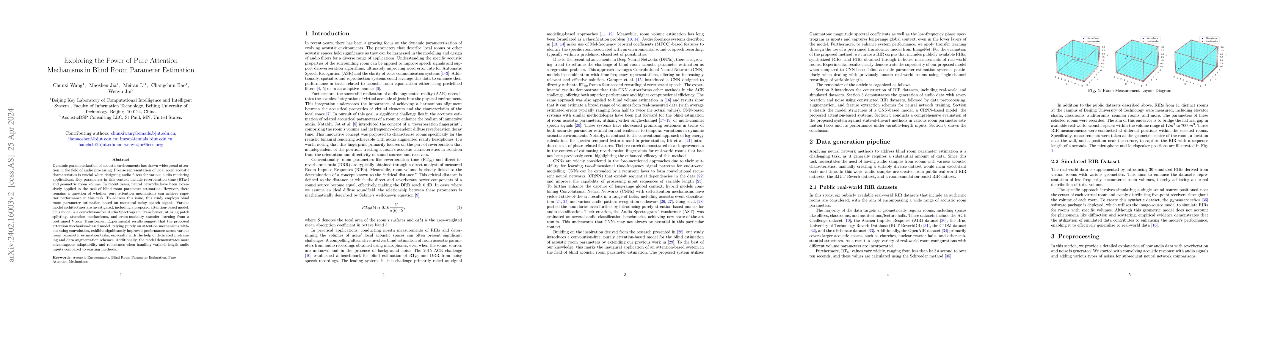 Thumbnail for Exploring the Power of Pure Attention Mechanisms in Blind Room Parameter
  Estimation