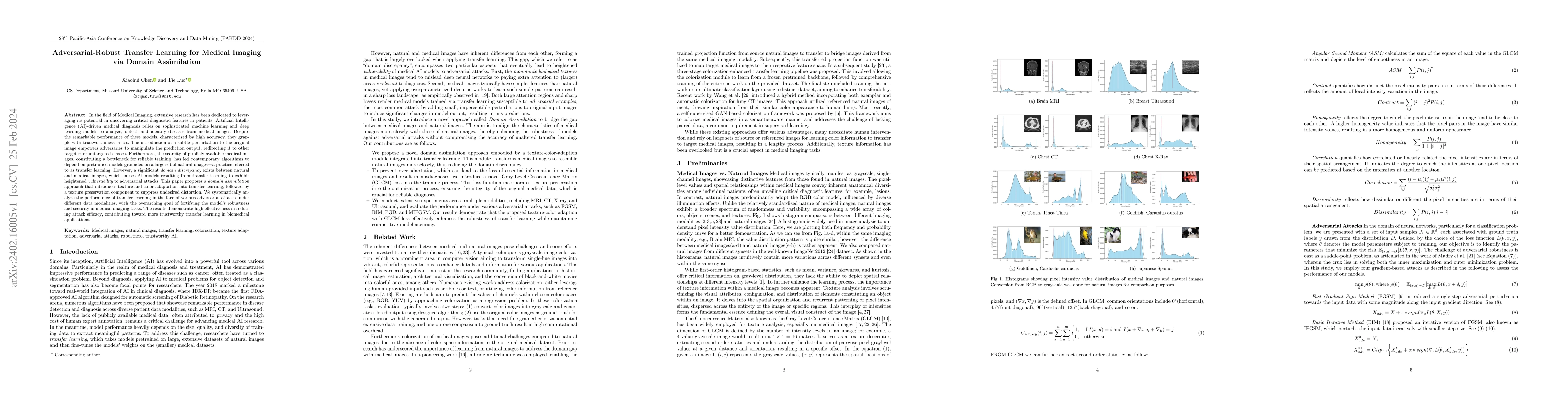 Thumbnail for Adversarial-Robust Transfer Learning for Medical Imaging via Domain
  Assimilation